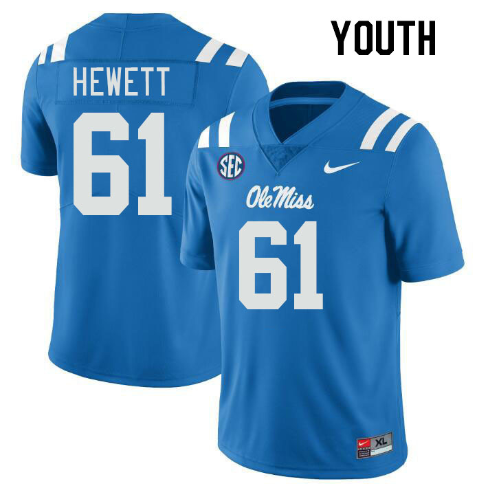 Youth #61 Lane Hewett Ole Miss Rebels College Football Jerseyes Stitched Sale-Powder Blue